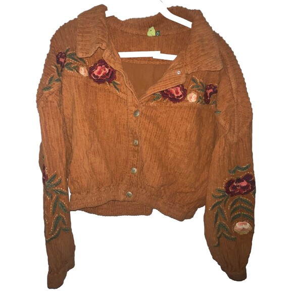 Farm Rio Jacket  Flowers Embroidered Brown Velvet Size Medium - Picture 1 of 15